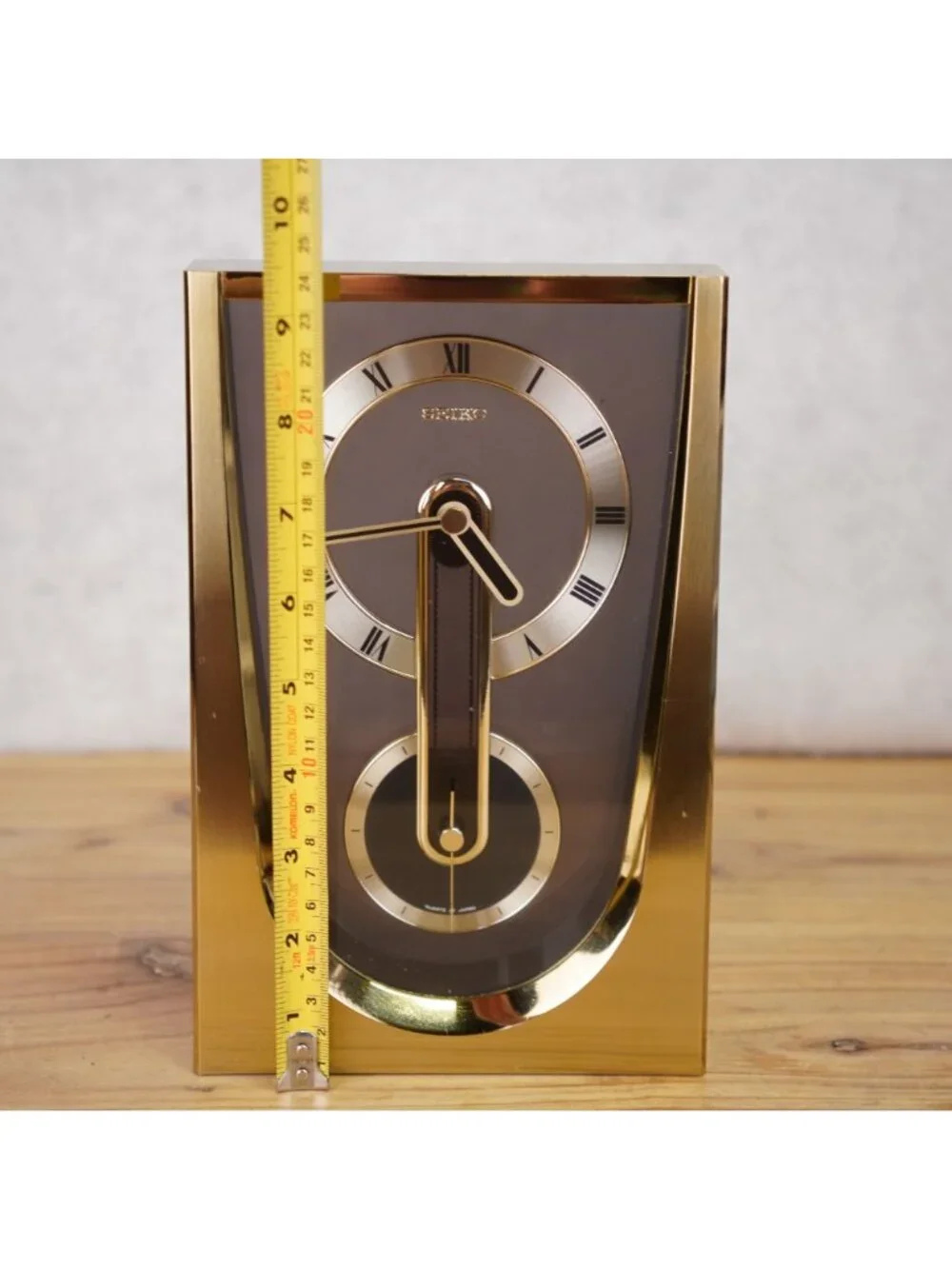 Vintage Seiko Mantel Clock Desk Table Top Roman Numeral Gold Brass Made In Japan